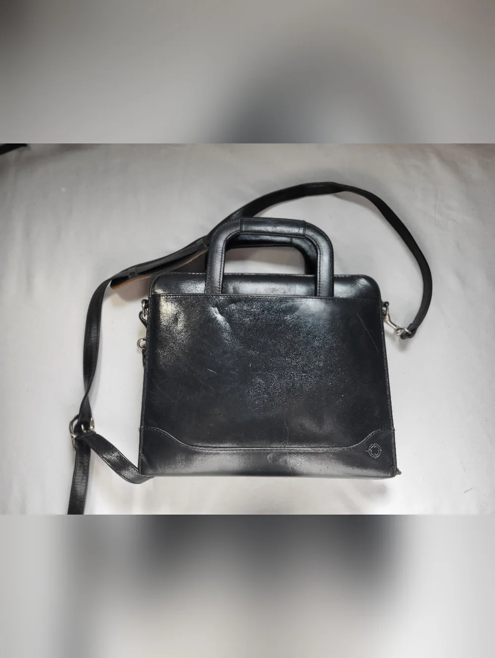 Franklin Covey Black Leather Crossbody Messenger Planner Briefcase